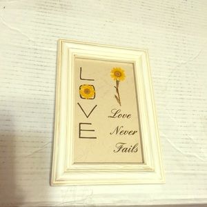 Love Never Fails framed decor. Real dried flowers